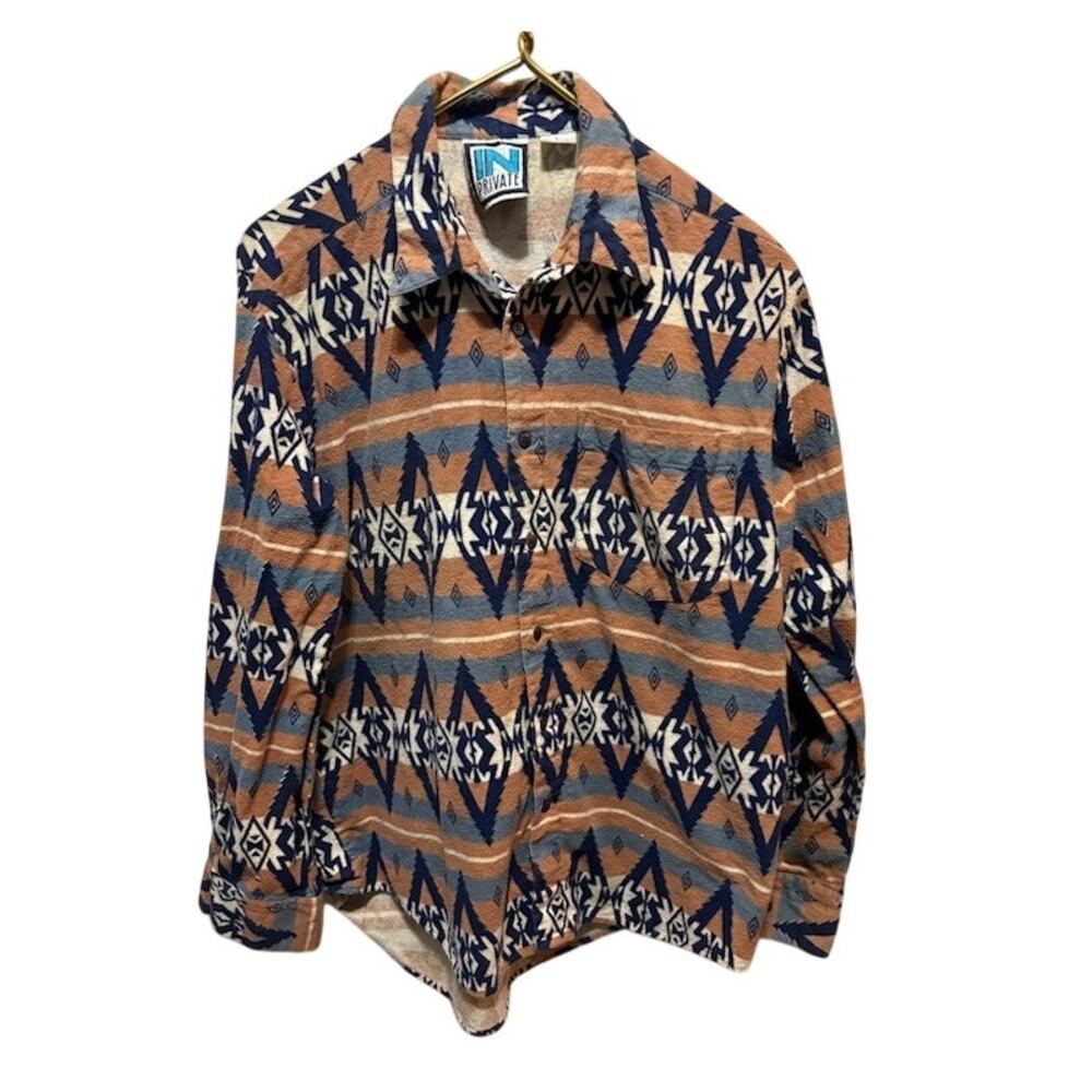 Vintage IN Private Aztec Flannel Shirt Mens Large Southwestern Button Up